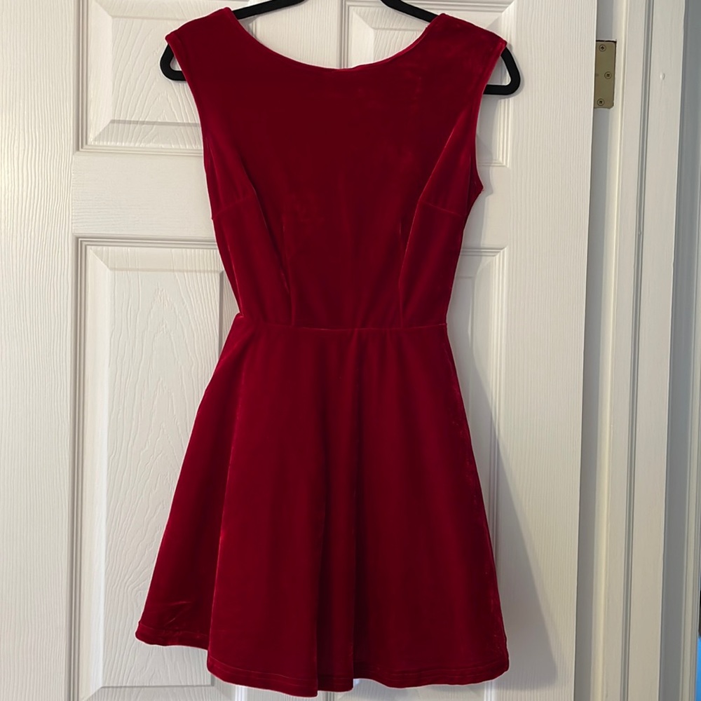 Velvet Mini Dress with Tool - Dark Red Size S